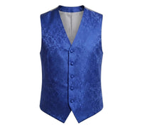 Men's Paisley Floral 3 Piece Bow Tie Hankie Waistcoat Set - Blue