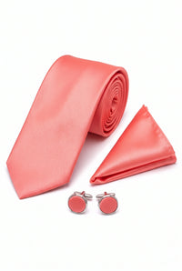 Men’s Peach Tie Set with Pocket Square and Cufflinks