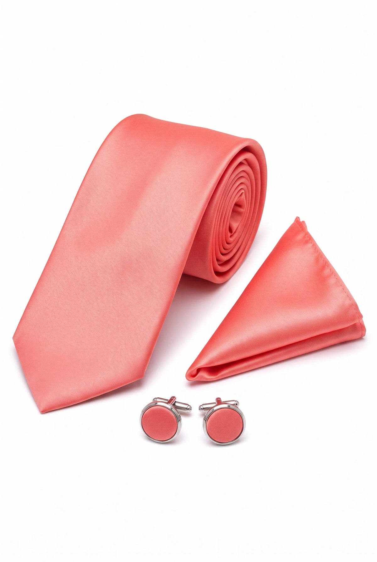 Men’s Peach Tie Set with Pocket Square and Cufflinks