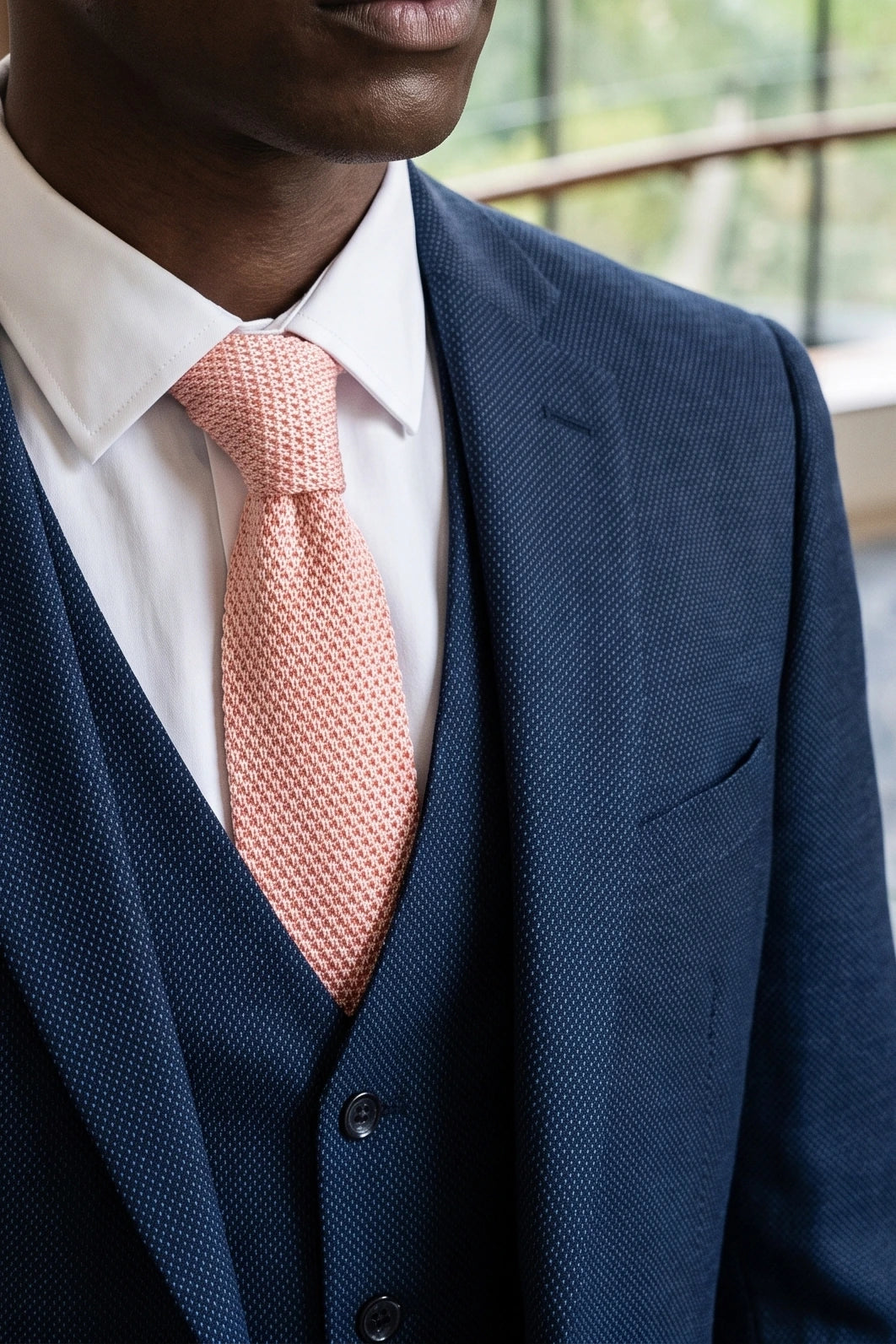 Men’s Pink Knitted Tie with Flat Square End