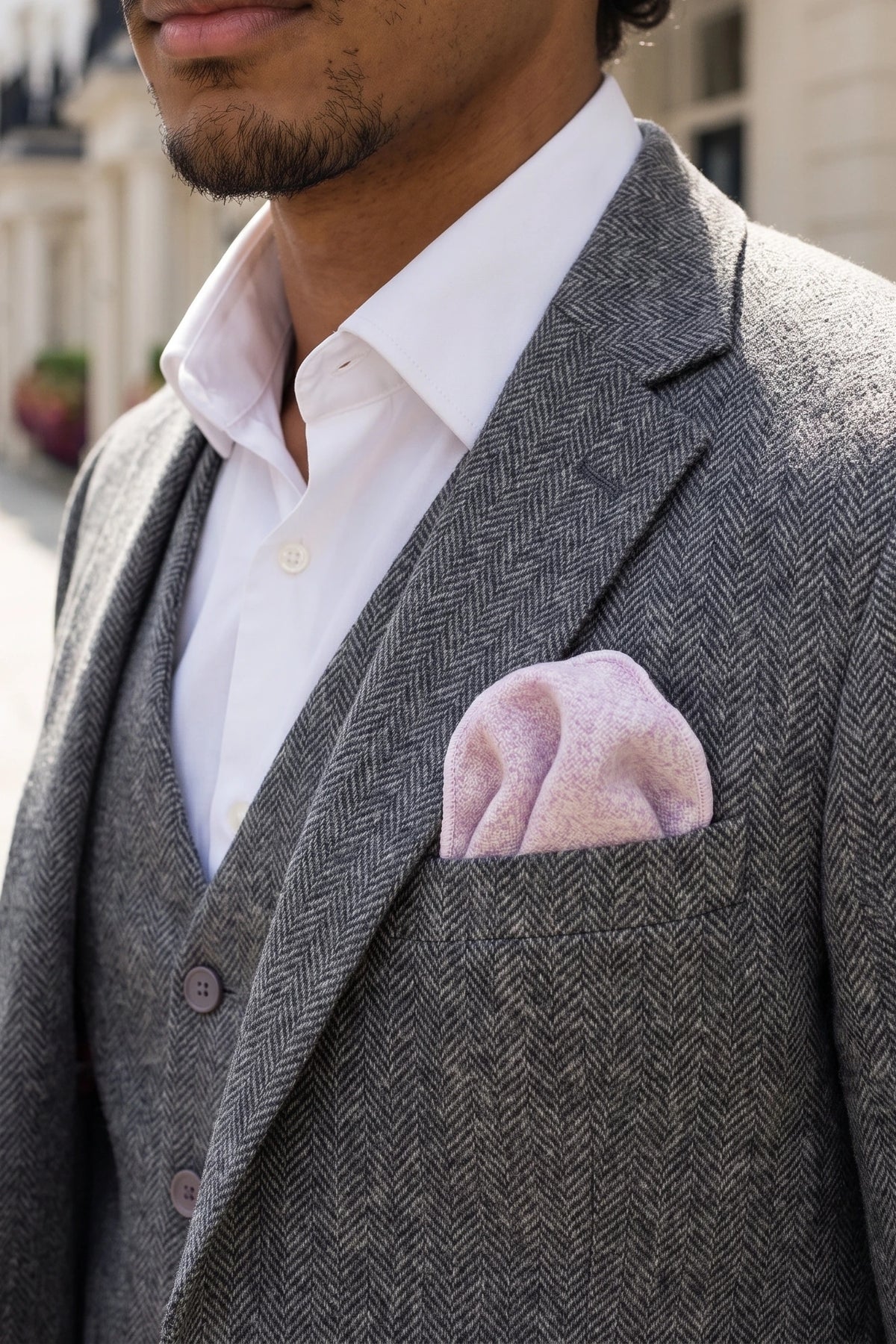 Men’s Pink Tweed Wool Blend Pocket Square