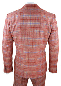 Mens Red 3 Piece Tweed Check Suit