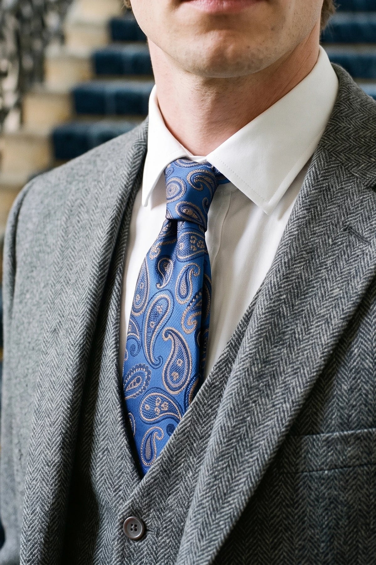 Men’s Royal Blue Paisley Patterned Tie