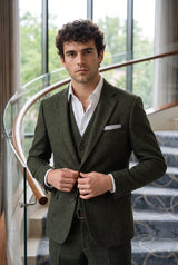 Men’s Silver Tweed Wool Blend Pocket Square