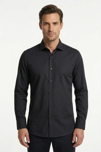 Men's Slim Fit Long Sleeve Button-Down Dress Shirt - Black