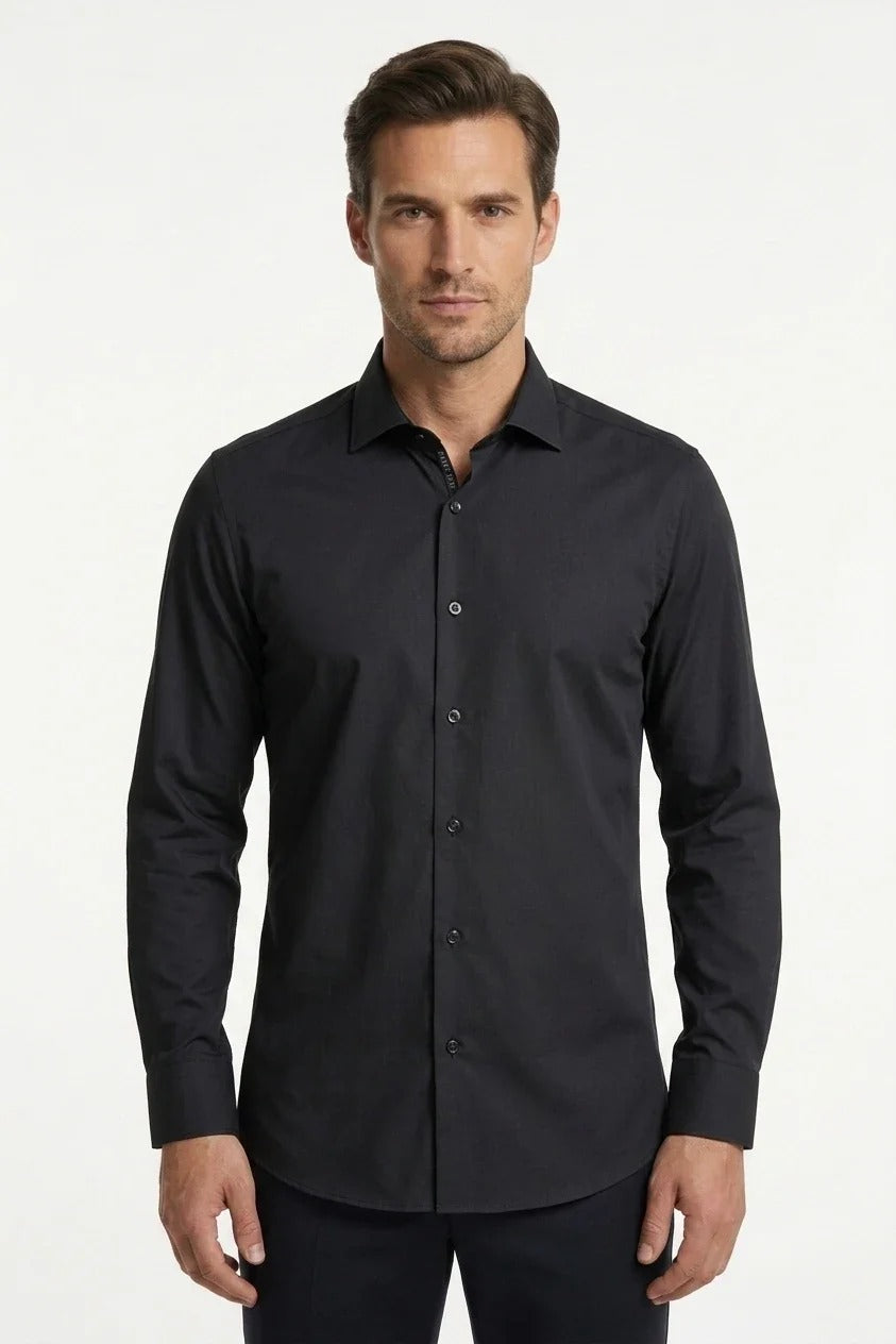 Men's Slim Fit Long Sleeve Button-Down Dress Shirt - Black