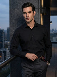 Men's Slim Fit Long Sleeve Button-Down Dress Shirt - Black