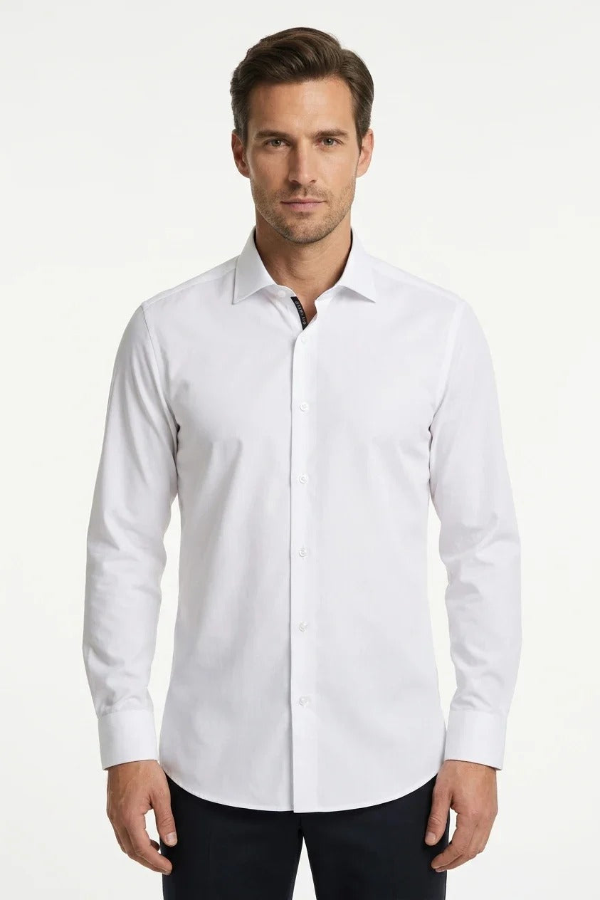 Men's Slim Fit Long Sleeve Button-Down Dress Shirt - White