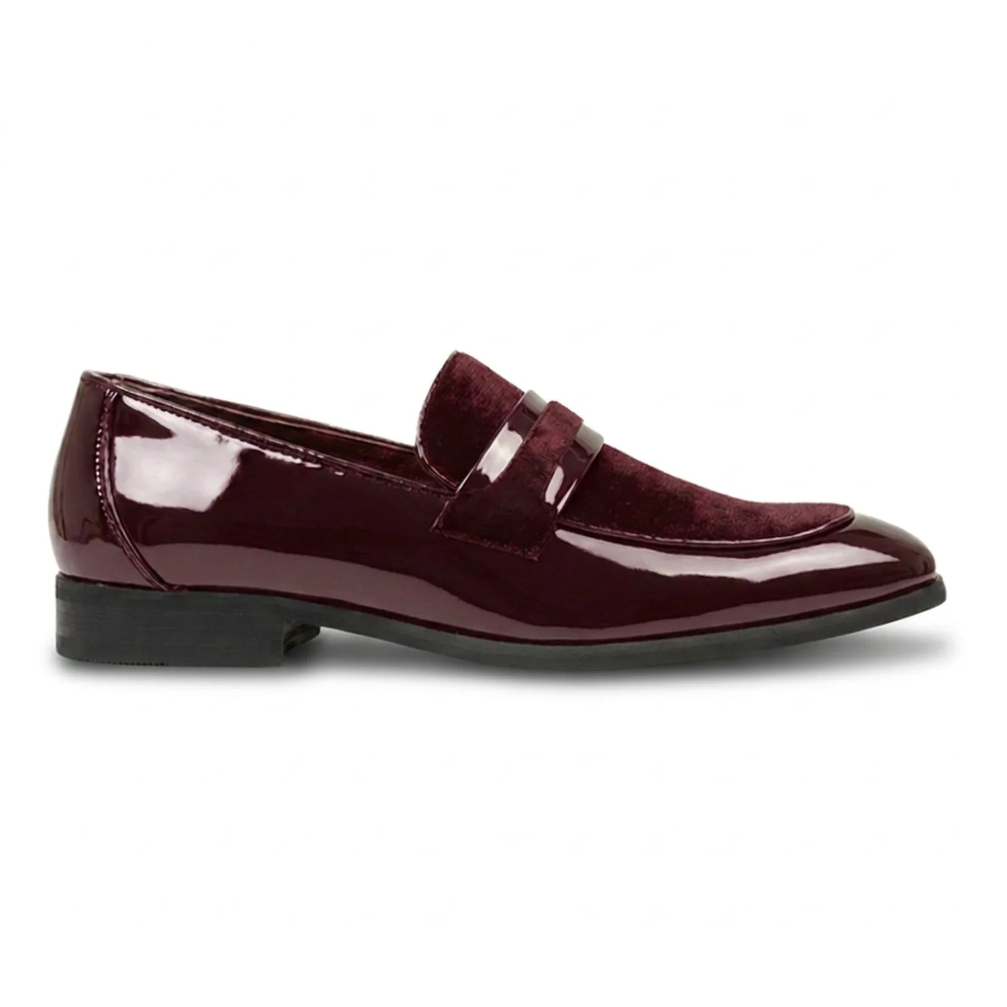 Men's Slip On Vegan Leather Velvet Detailed Patent Loafers