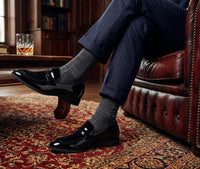Men's Slip On Vegan Leather Velvet Detailed Patent Loafers
