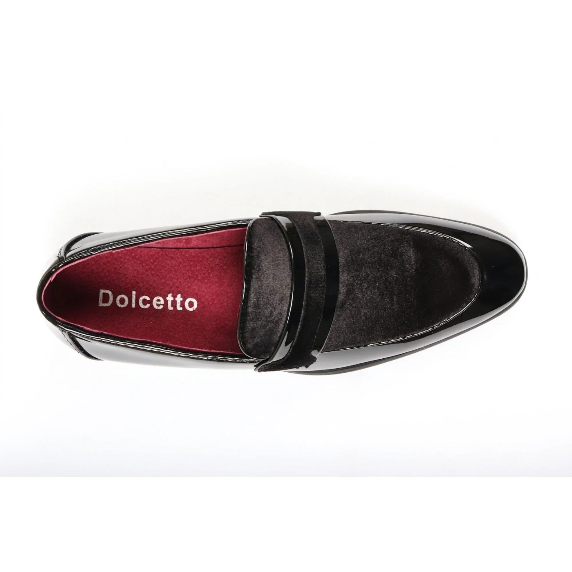 Men's Slip On Vegan Leather Velvet Detailed Patent Loafers