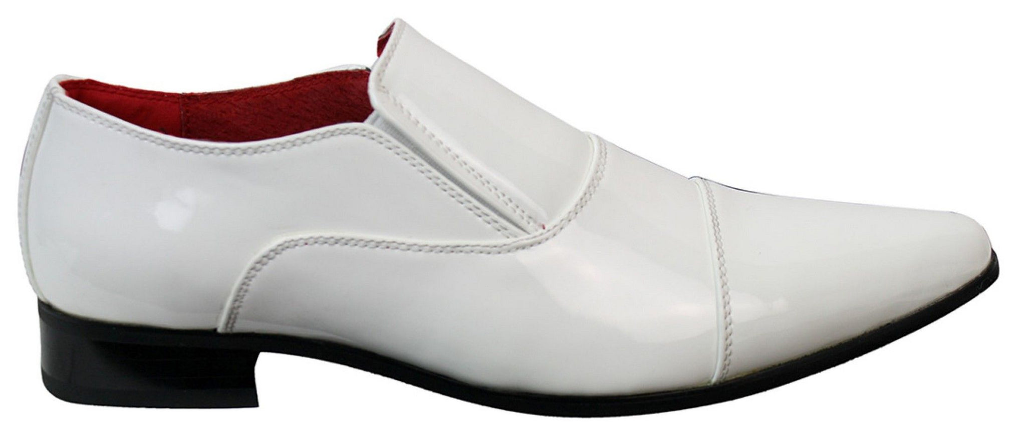 Mens Smart Formal Slip On White Patent Shiny Shoes Leather Lined