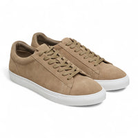 Men's Stone Grey Suede Leather Lace-Up Casual Sneakers