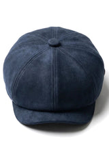 Men's Suede Vintage 8-Panel Classic Gatsby Baker Boy Hat - Navy
