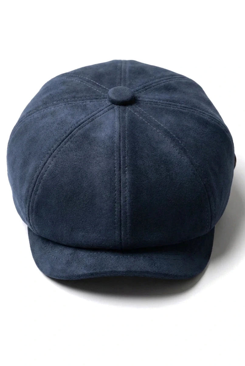 Men's Suede Vintage 8-Panel Classic Gatsby Baker Boy Hat - Navy