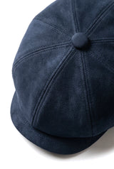 Men's Suede Vintage 8-Panel Classic Gatsby Baker Boy Hat - Navy