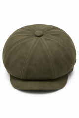 Men's Suede Vintage 8-Panel Classic Gatsby Baker Boy Hat - Olive