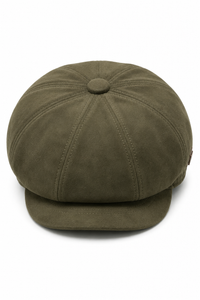 Men's Suede Vintage 8-Panel Classic Gatsby Baker Boy Hat - Olive