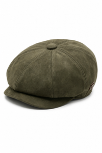 Men's Suede Vintage 8-Panel Classic Gatsby Baker Boy Hat - Olive