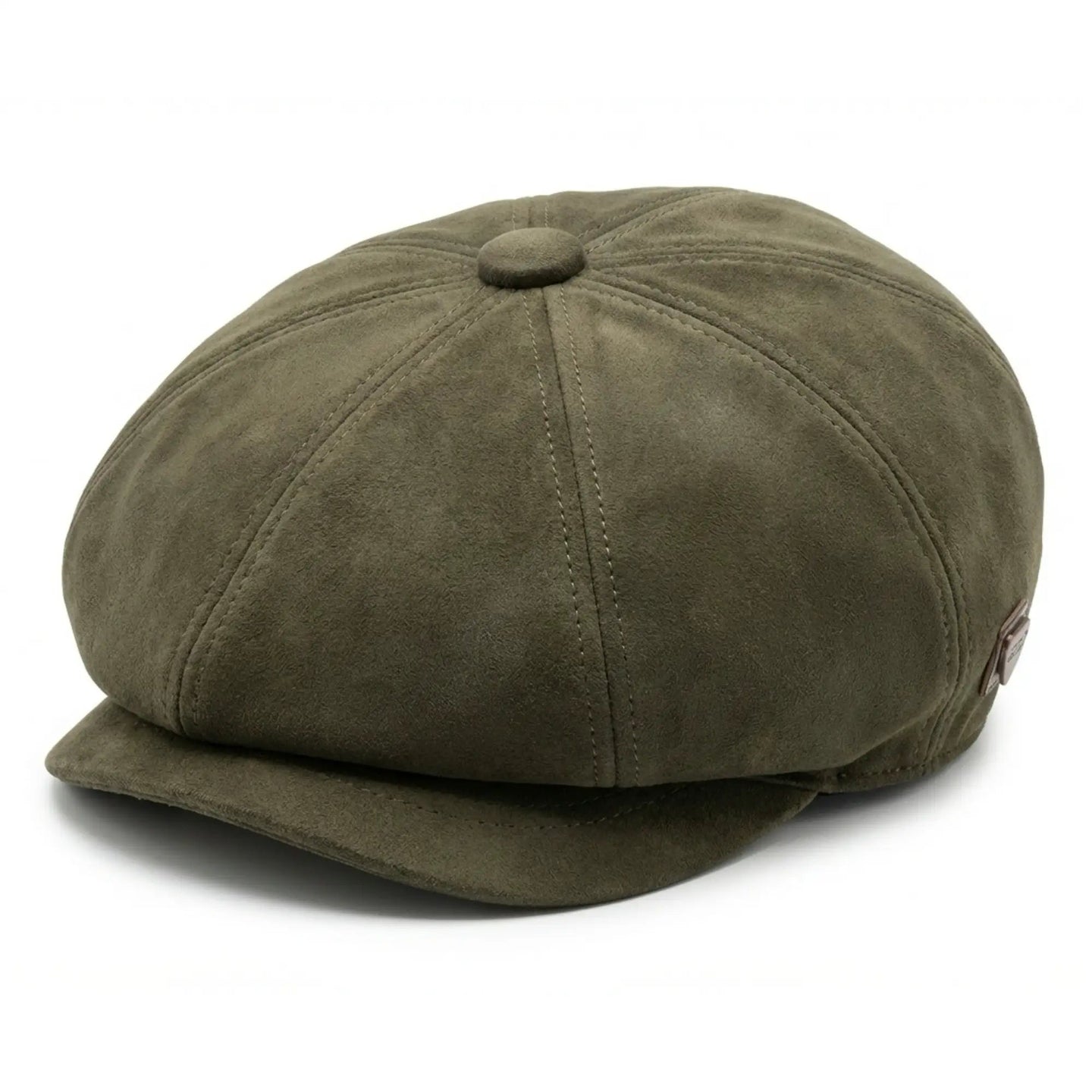 Men's Suede Vintage 8-Panel Classic Gatsby Baker Boy Hat - Olive
