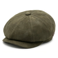Men's Suede Vintage 8-Panel Classic Gatsby Baker Boy Hat - Olive