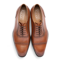 Men's Tan Brown Leather Cap-Toe Oxford Shoes