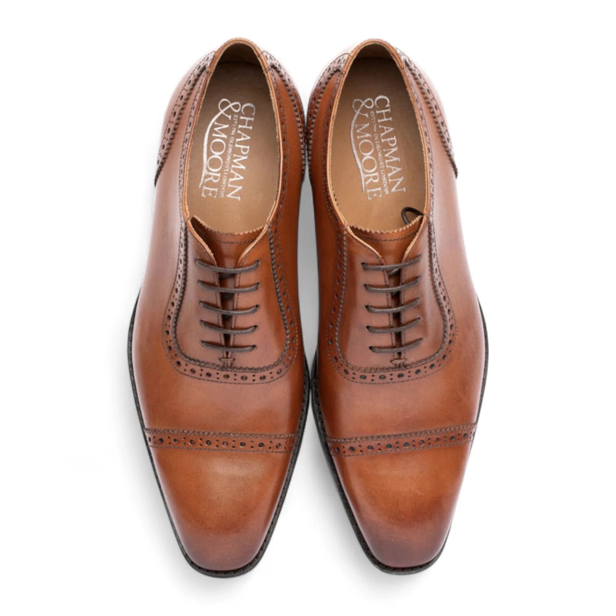 Men's Tan Brown Leather Cap-Toe Oxford Shoes
