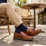 Men's Tan Brown Leather Chunky Sole Tassel Loafer Shoes