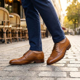 Men's Tan Brown Leather Classic Formal Lace-Up Brogue Shoes