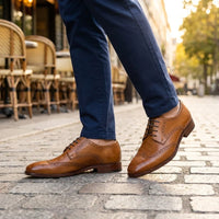 Men's Tan Brown Leather Classic Formal Lace-Up Brogue Shoes