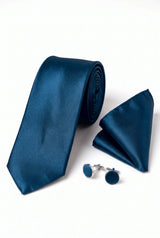 Men’s Teal Tie Set with Pocket Square and Cufflinks