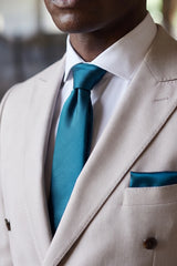 Men’s Teal Tie Set with Pocket Square and Cufflinks