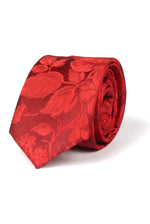 Men's Tie Pocket Sqaure Set Formal Floral Necktie - Red