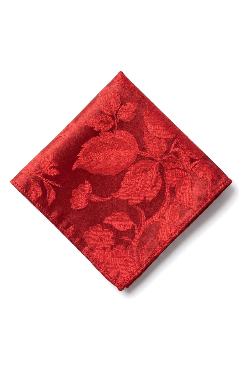Men's Tie Pocket Sqaure Set Formal Floral Necktie - Red