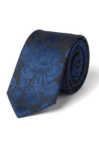 Men's Tie Pocket Sqaure Set Formal Floral Necktie - Navy