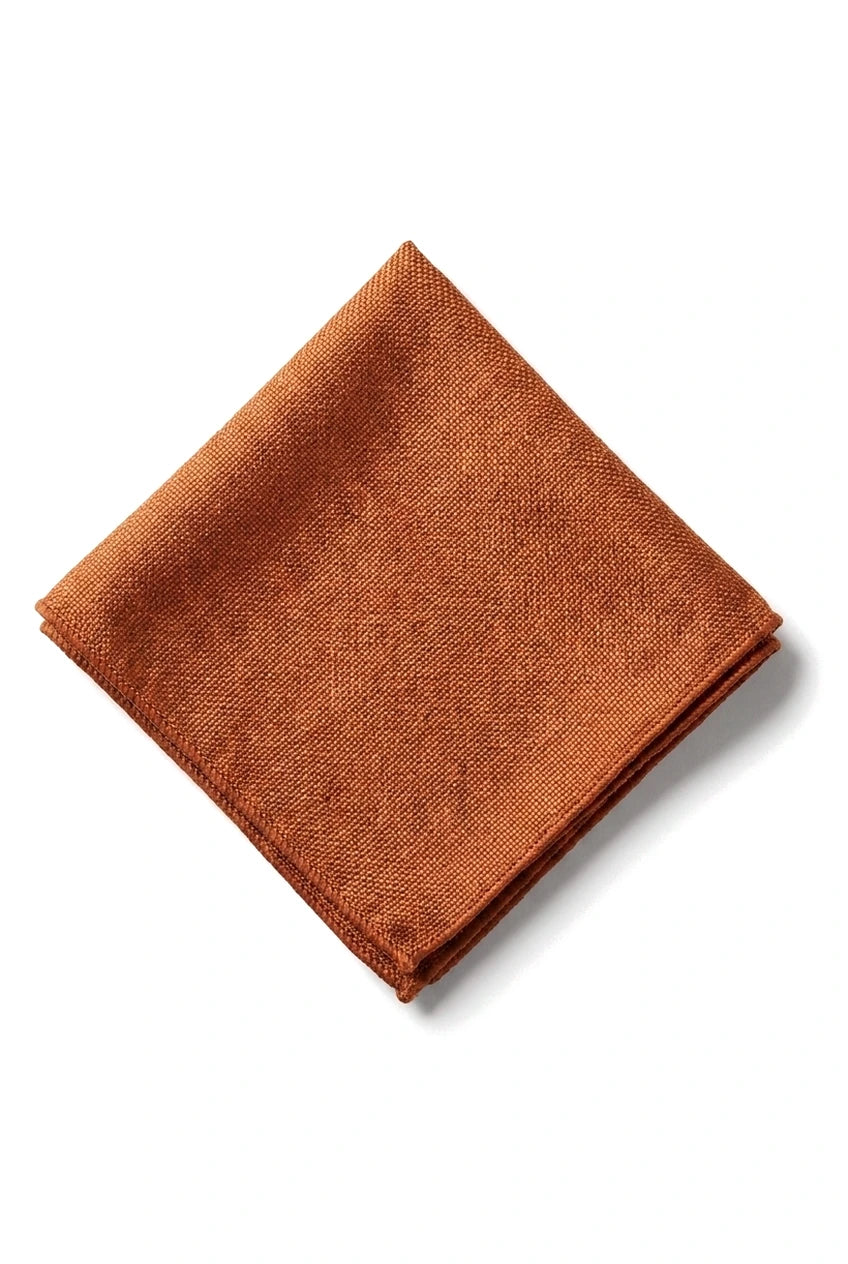 Men's Tie Pocket Sqaure Set Formal Solid Necktie - Rust