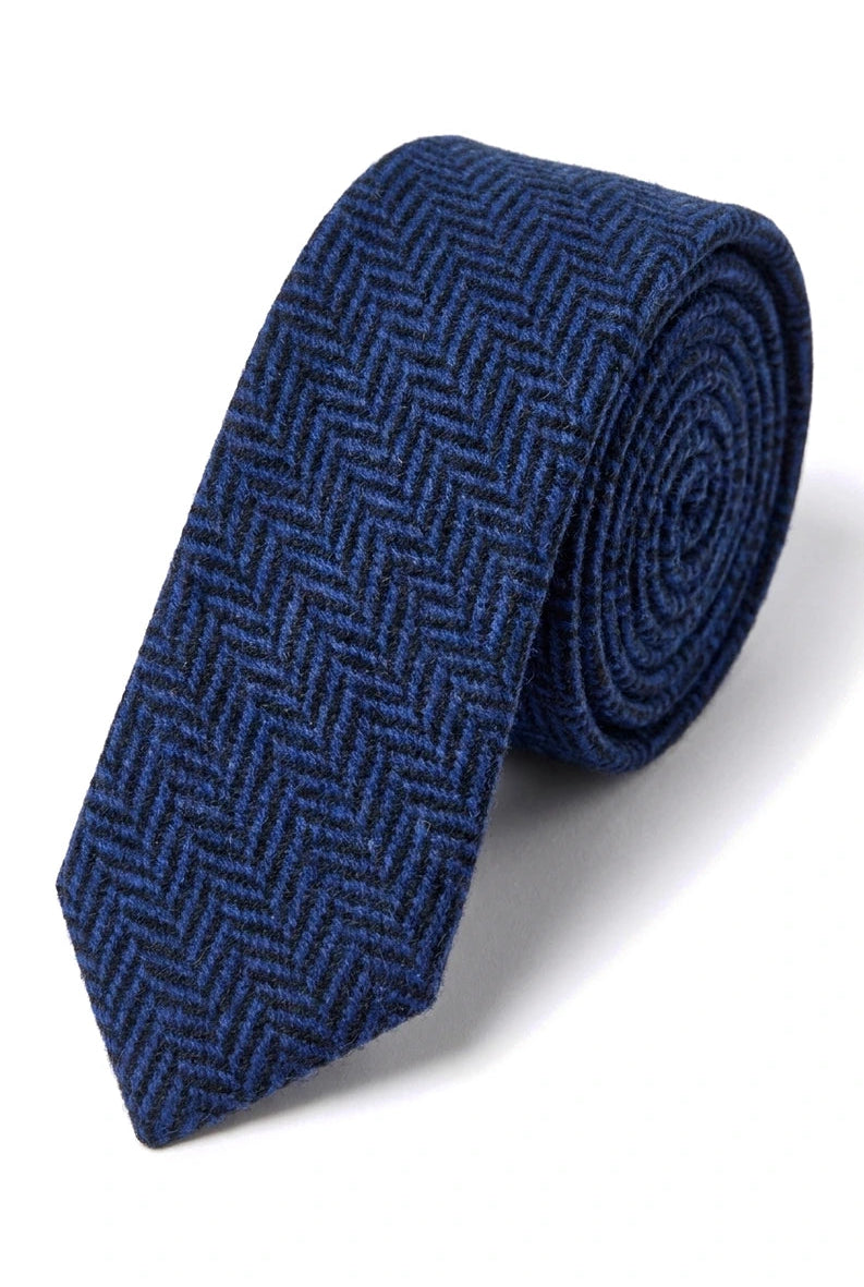 Men's Tweed Blue Tie Hankie Set Classic British Heritage Wool Herringbone