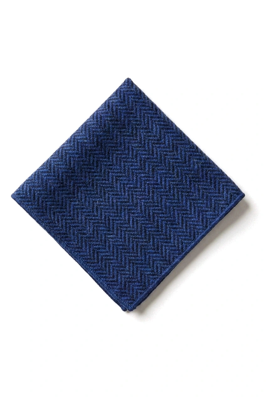 Men's Tweed Blue Tie Hankie Set Classic British Heritage Wool Herringbone