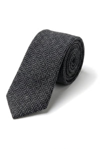 Men's Tweed Charcoal Tie Hankie Set Classic British Heritage Wool Herringbone