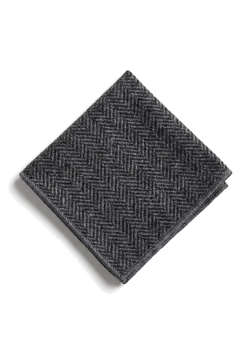 Men's Tweed Charcoal Tie Hankie Set Classic British Heritage Wool Herringbone