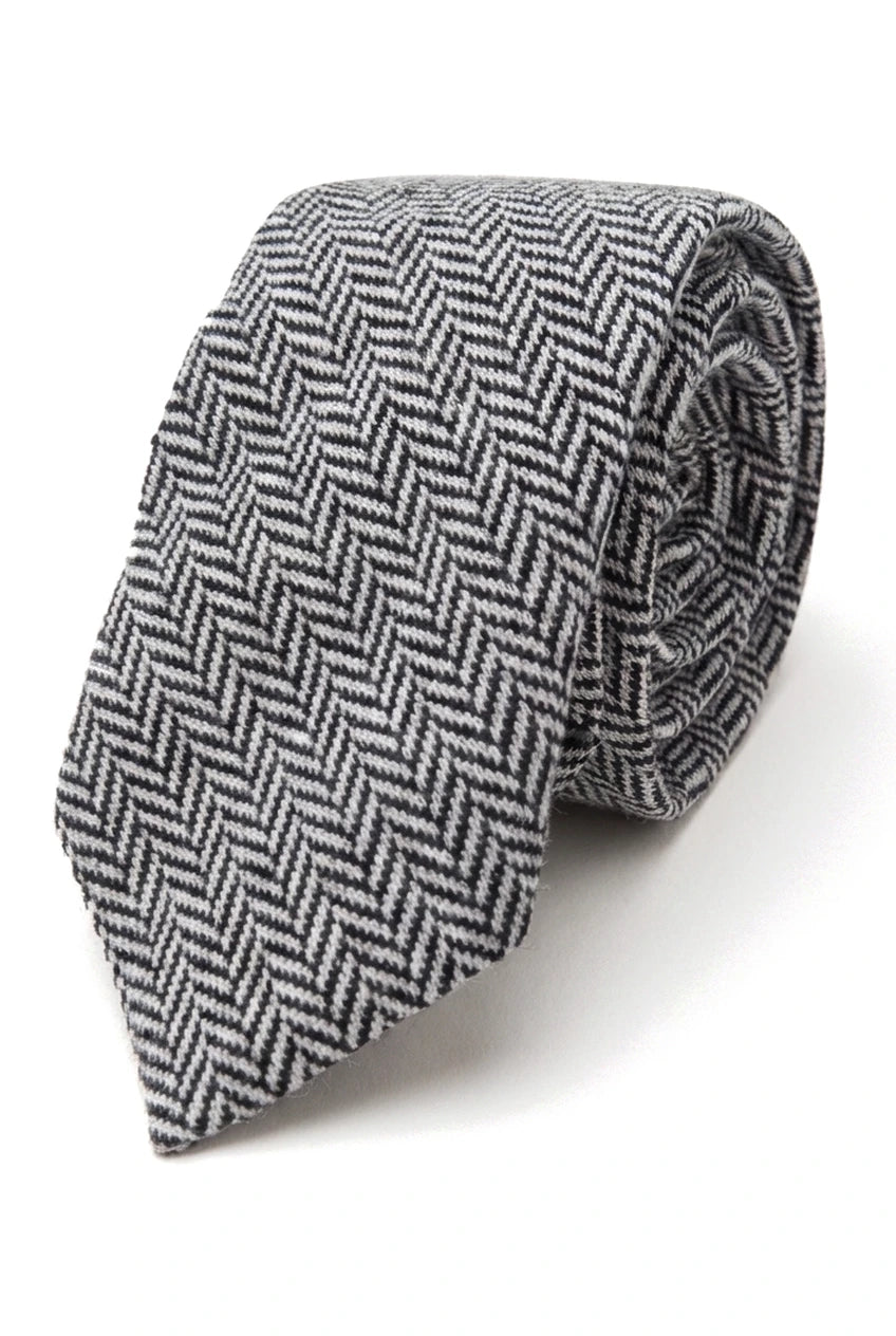 Men's Tweed Grey Tie Hankie Set Classic British Heritage Wool Herringbone