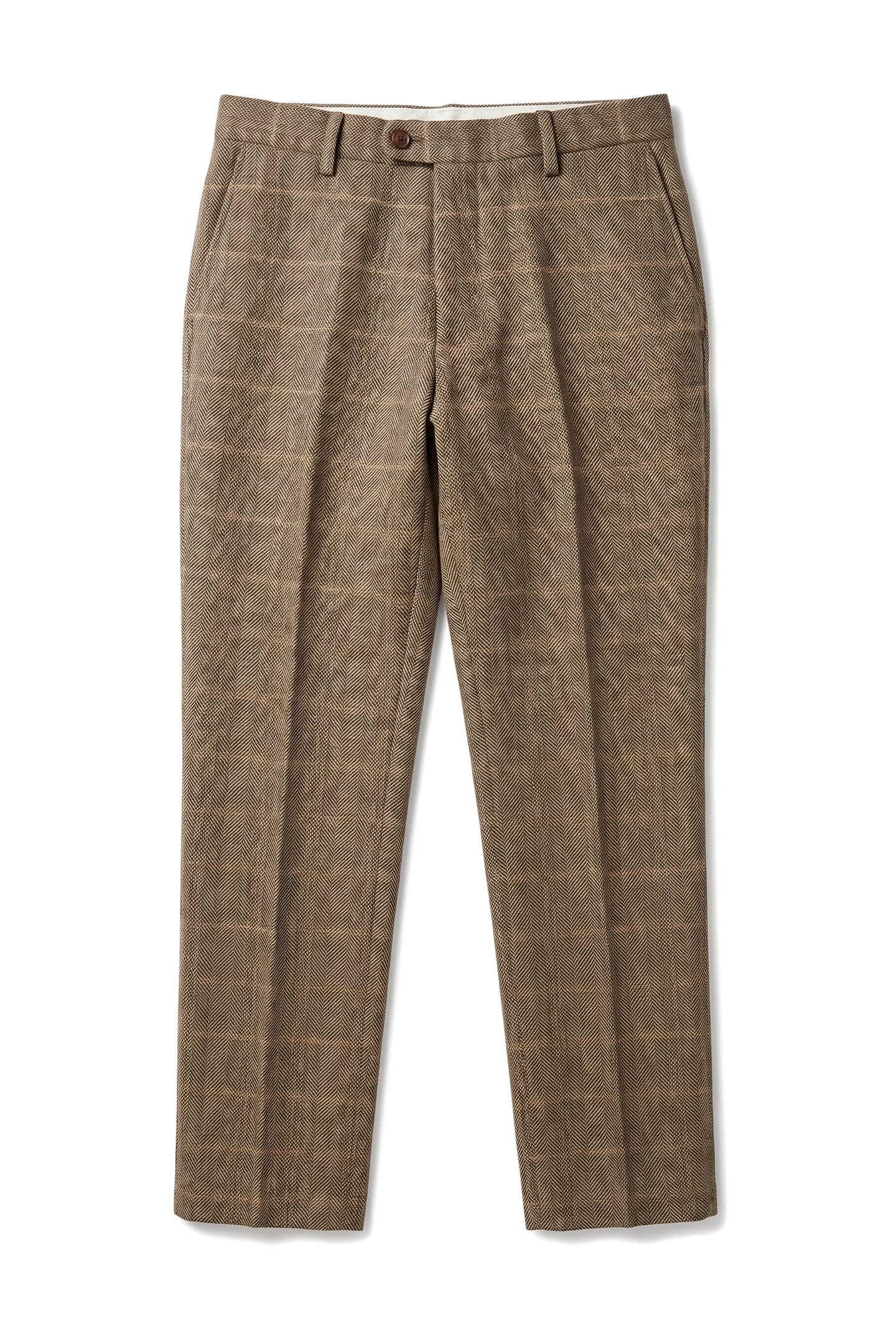 Dx-7 - Men's Tweed Check Trouser Herringbone Tan Brown Regular