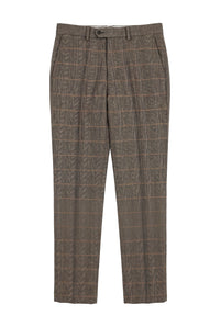 Dx-7 - Men's Tweed Check Trouser Herringbone Tan Brown Regular