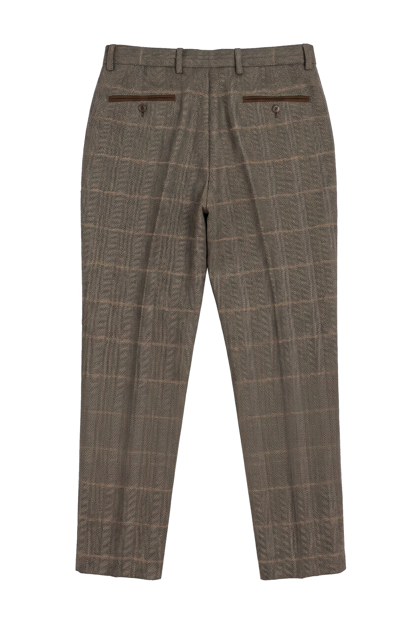 Dx-7 - Men's Tweed Check Trouser Herringbone Tan Brown Regular