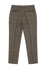 Dx-7 - Men's Tweed Check Trouser Herringbone Tan Brown Regular
