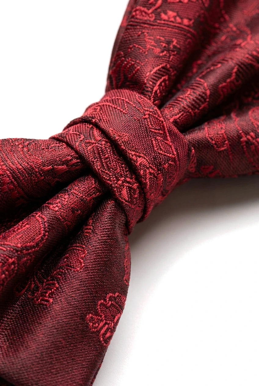 Men's Wine Bow Tie Pocket Square Cuff Links Gift Set