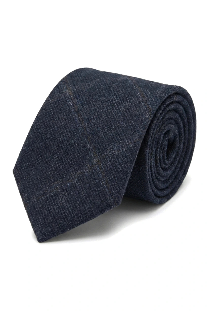 Men's Wool Blend Herringbone Plaid Tweed Tie - Navy