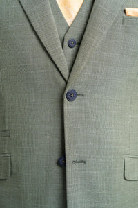 Mens 3 Piece Suit Sage Green Summer Linen Tailored Fit Wedding Prom Classic