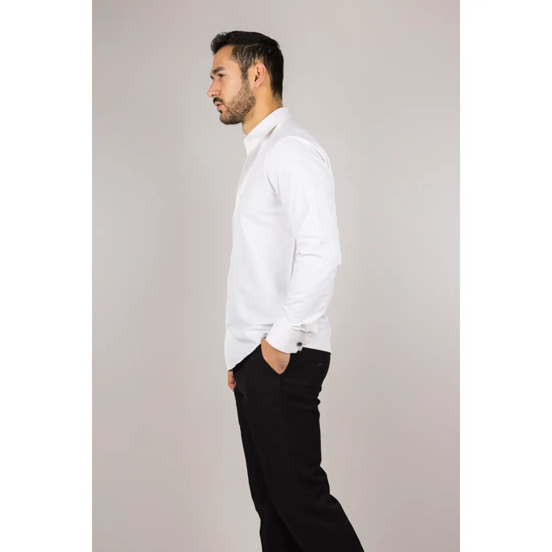 cream dress shirt mens Men's Cream Double Cuff Oxford Shirt