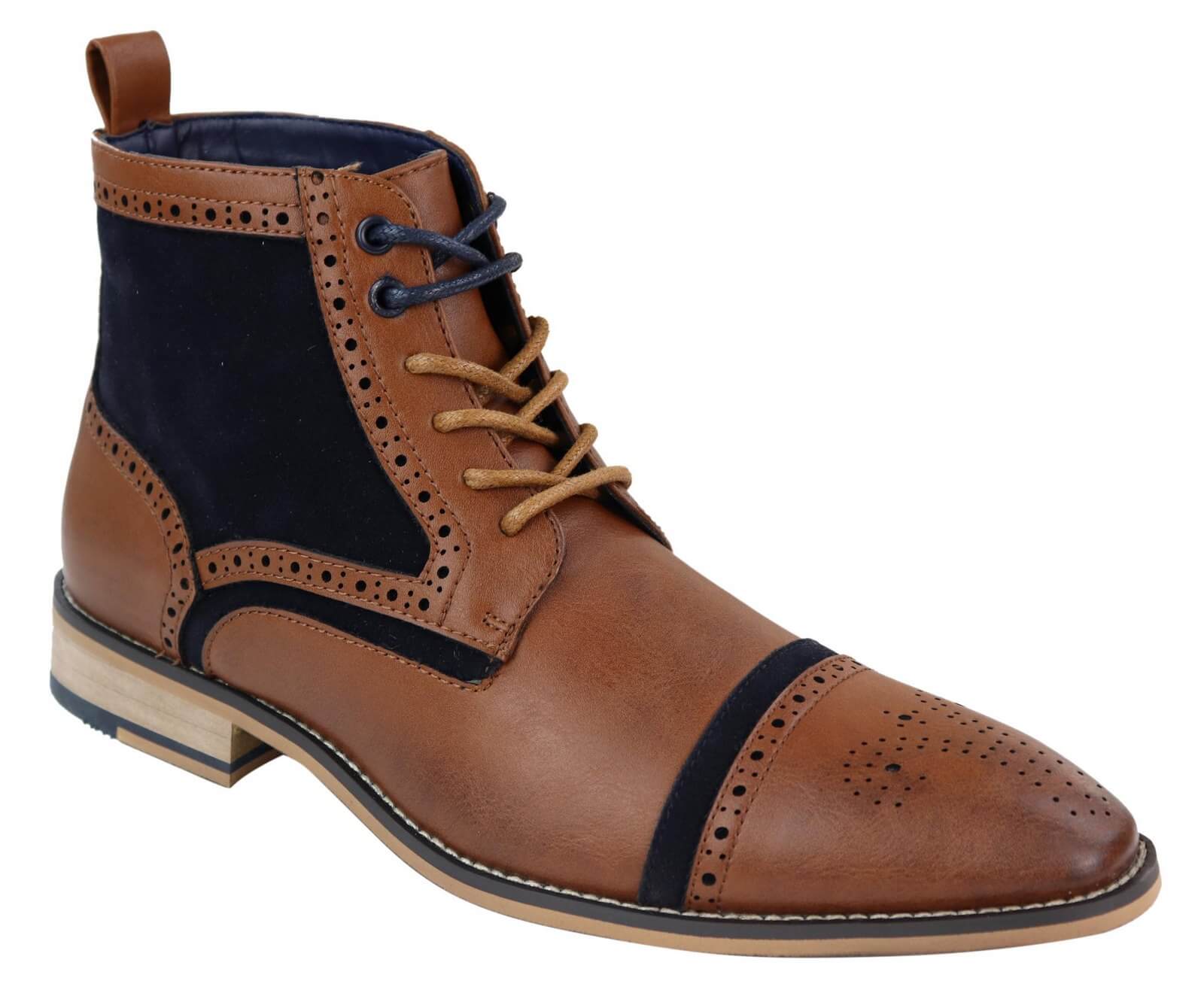Akle Timber Mens Tan/Navy Leather & Velvet Akle Boots: Buy Online - Happy Gentleman